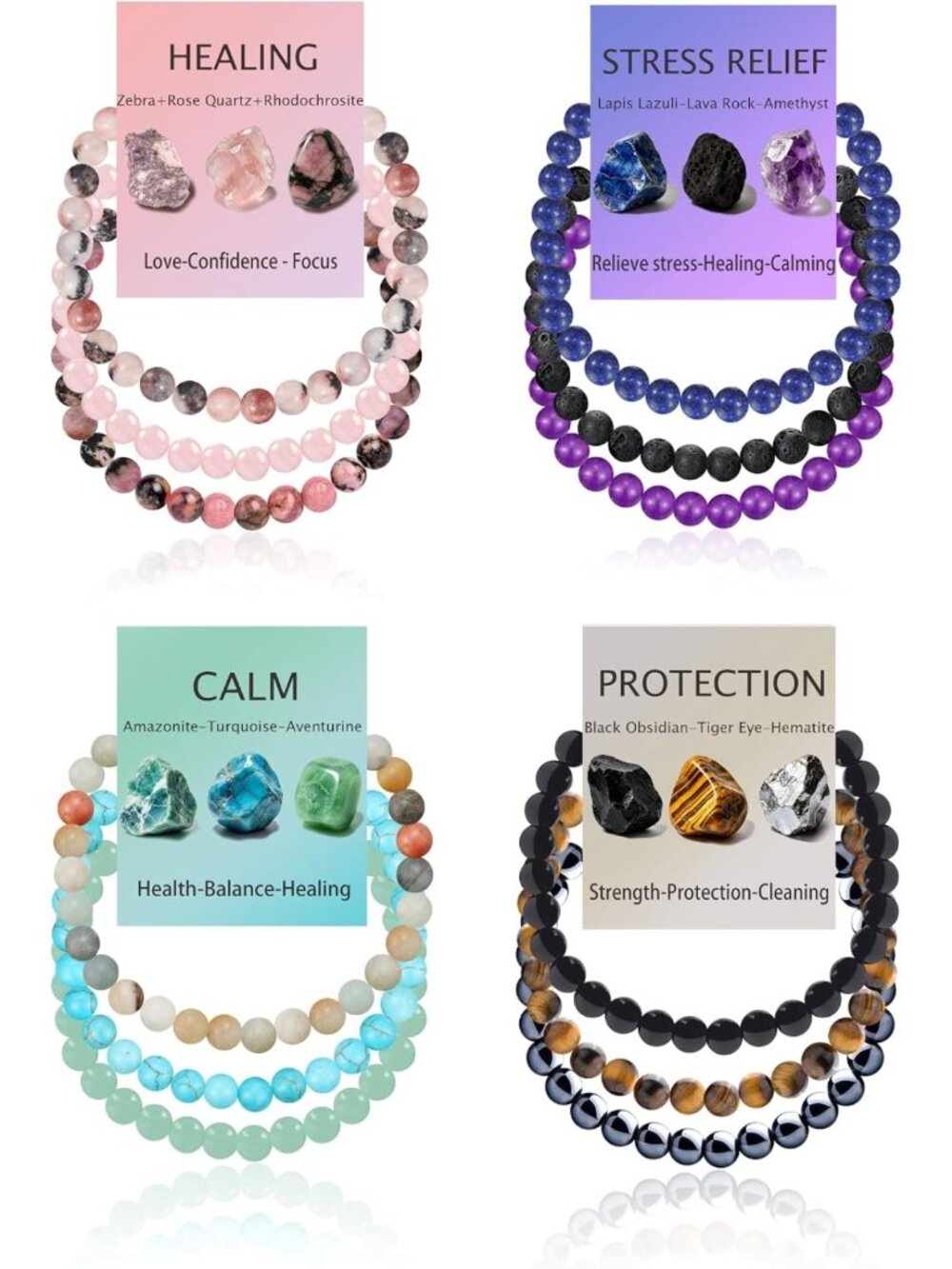 12pcs Natural Stone Healing Crystal Bead Bracelets for Women - Boho Chic Jewelry